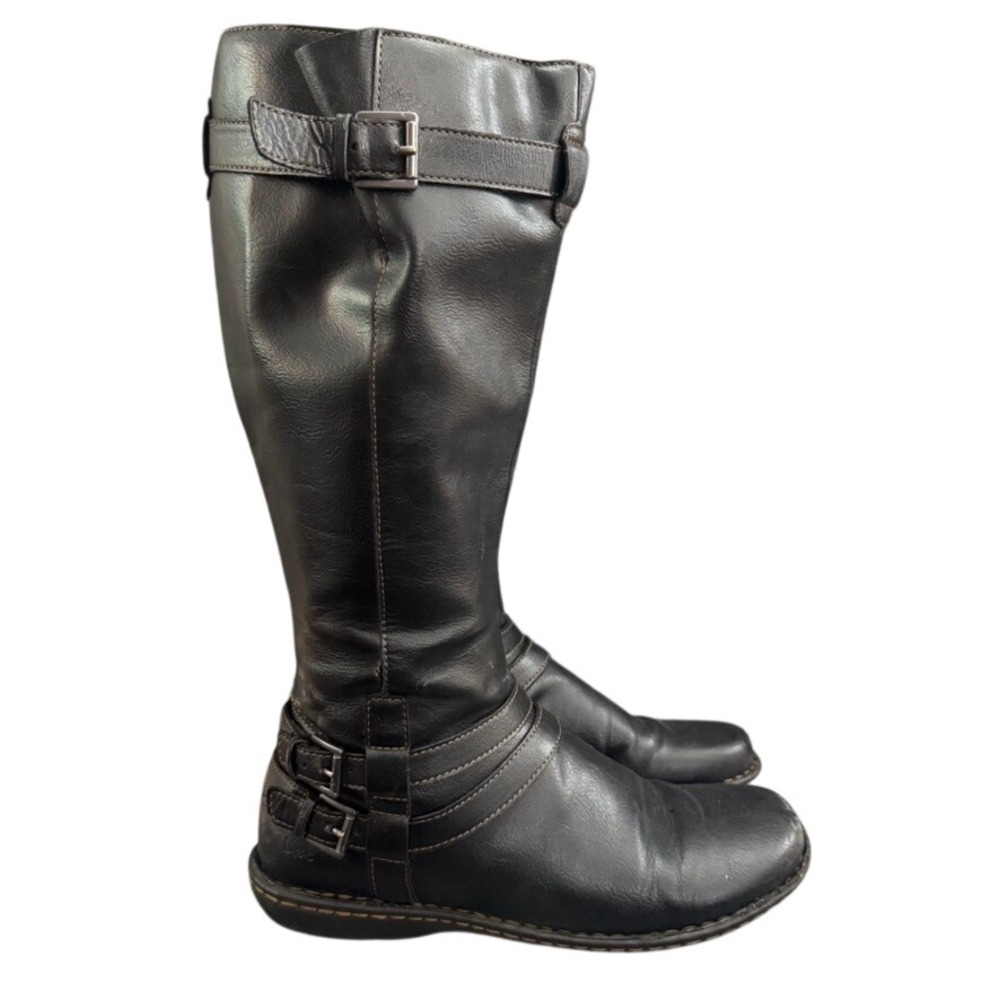 B.O.C. Womens Black Tall Riding Boots Buckle Straps Z26903 Size 9M
